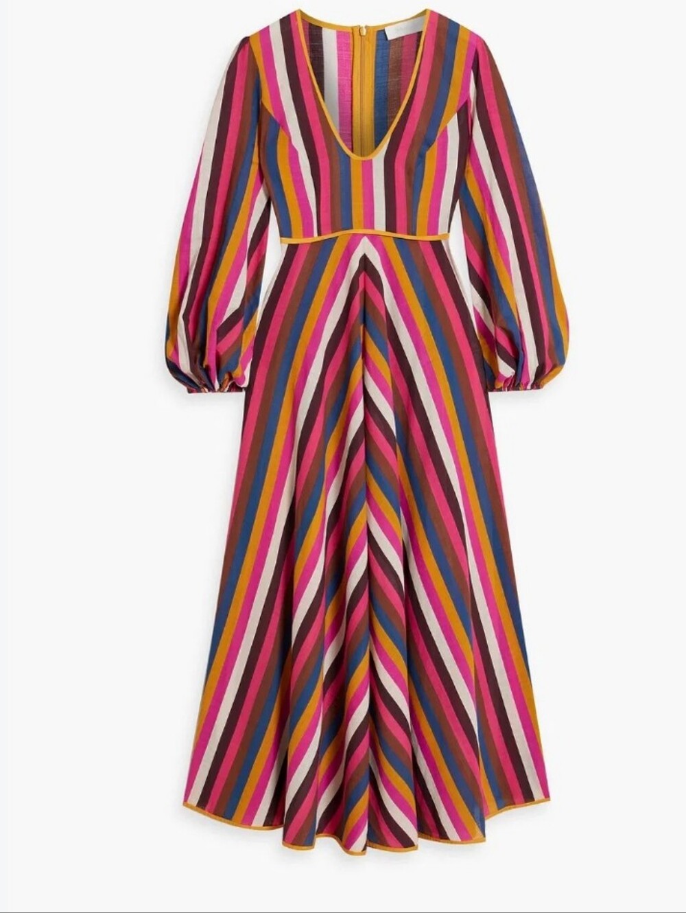 ZIMMERMAN GINGER STRIPE COTTON PLUNGE NECK COVER UP MAXI DRESS